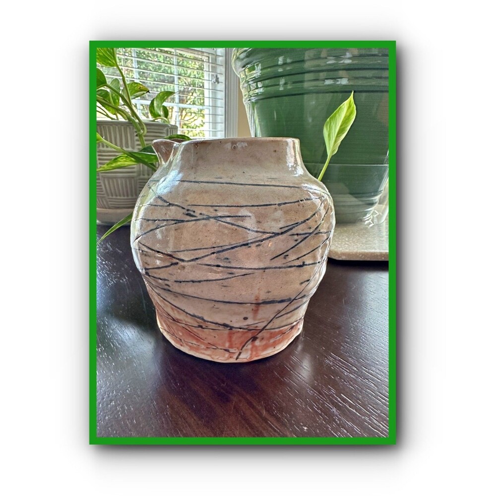 Pottery Glazed Vase Pitcher Handcrafted Nicaragua Unique Design Gray & Brown